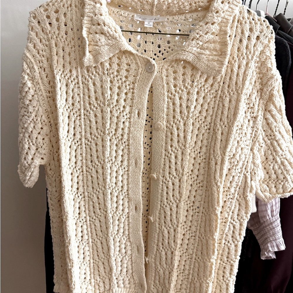 Line & Dot Open-Knit Button-Front Poppie Crochet Top